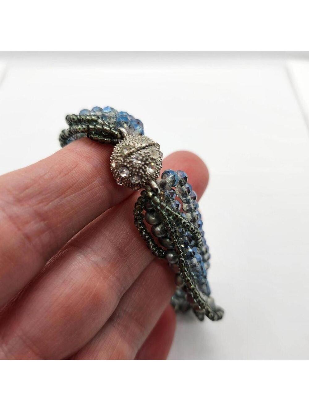 Gorgeous Multistrand Beaded Bracelet Magnet Close Crystal Pave Clasp